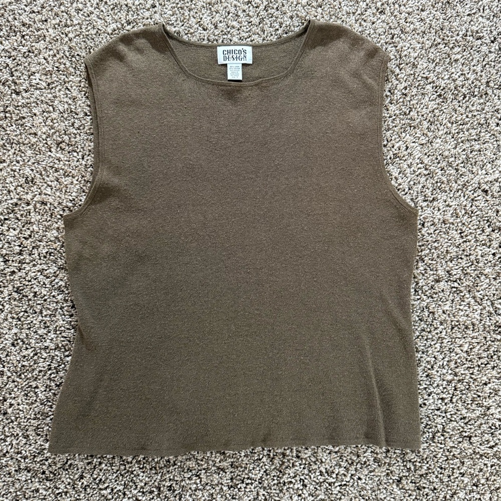 Chico’s Design Size 3 (L/XL) Linen Blend Tank Top Olive Brown Knit Sleeveless